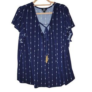 Perch By Blu Pepper Blue White Gold Metal Tassels Blouse Women Plus Sz 3XL